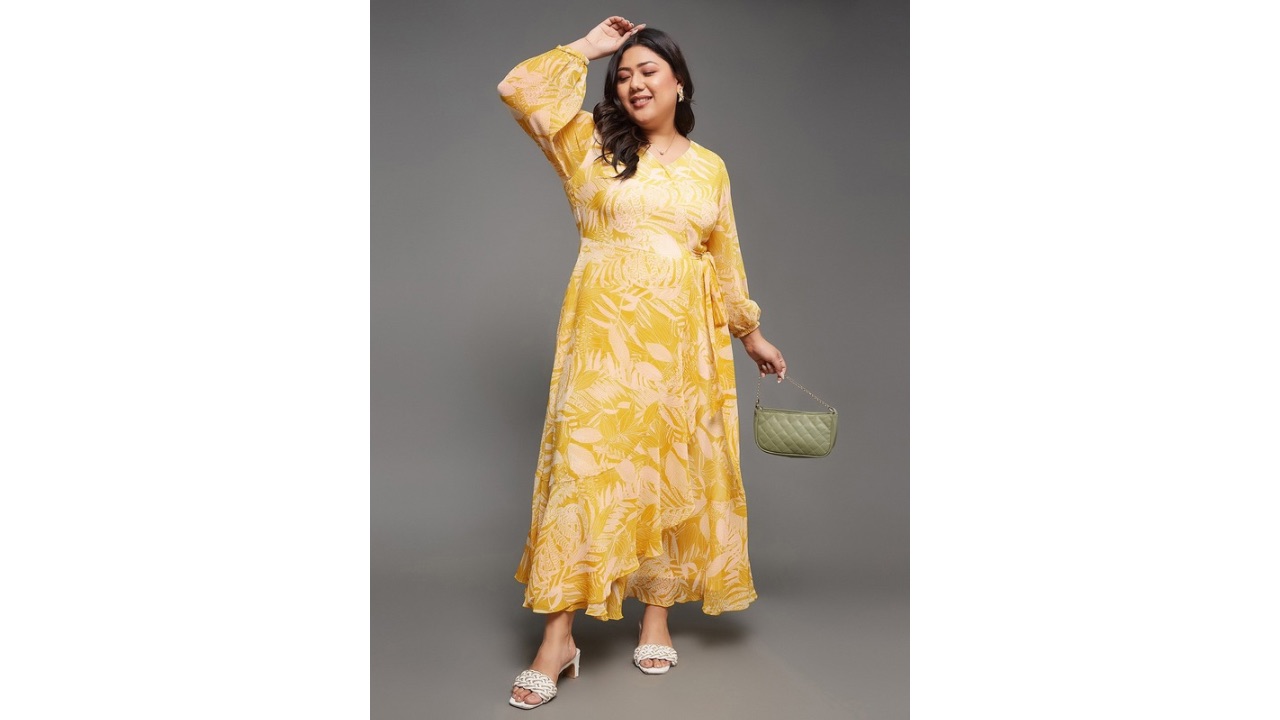 Miss Chase A+ Plus Size Floral Printed V-Neck Flared Maxi Dress