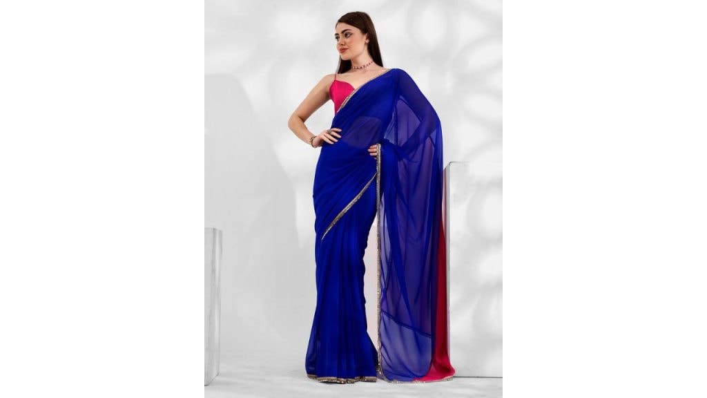 Mitera Colorblocked Gotta Patti Border Pure Georgette Saree