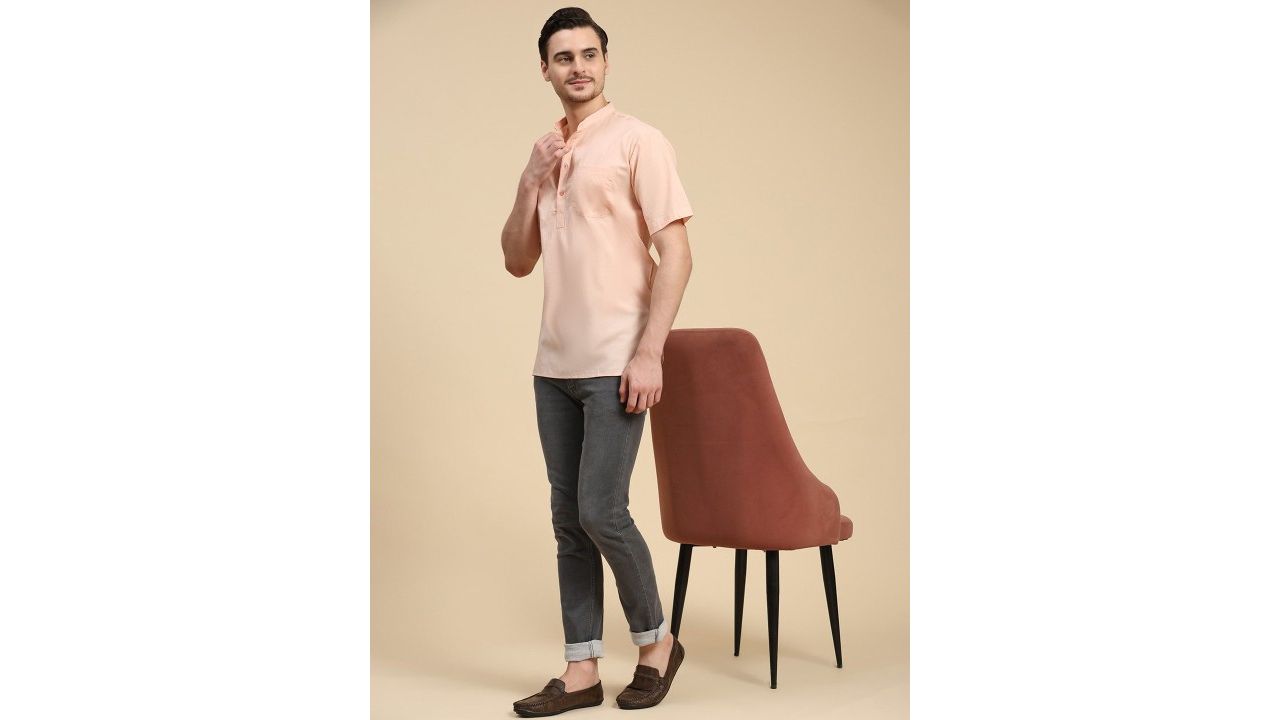 Moda Rapido Band Collar Cotton Short Straight Kurta