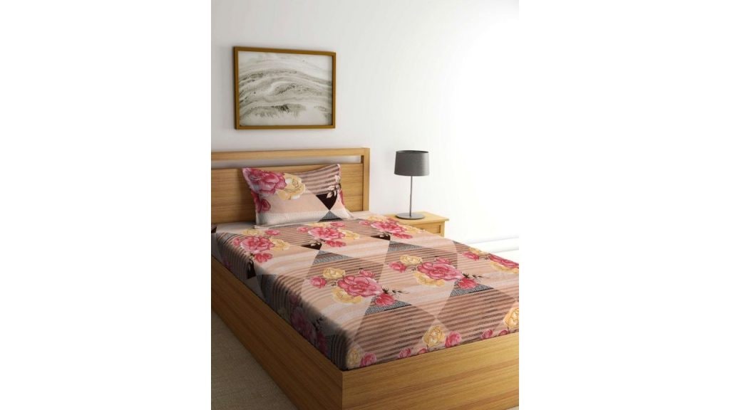 Myntra Elegant Homes Pink & Brown Floral Printed 300 TC Single Bedsheet Set