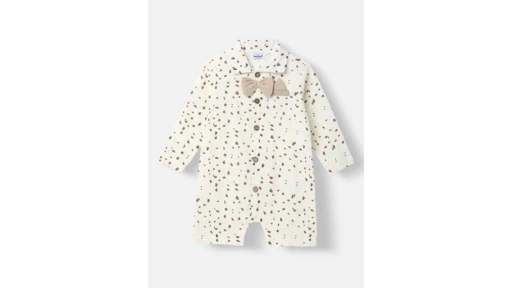 Nauti Nati Infant Boys Printed Romper Bow At Placket Collar Neck Romper For 0-2 Years
