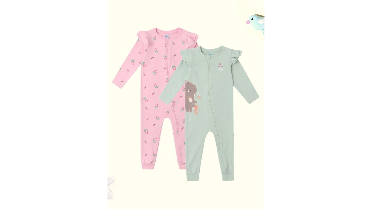 Nauti Nati Unisex Kids Pack of 2 Printed Sleepsuit
