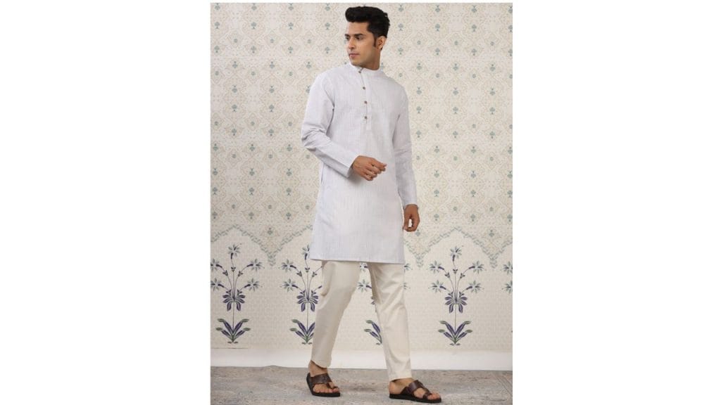 Ode by House of Pataudi Striped Kurta with Pyjamas