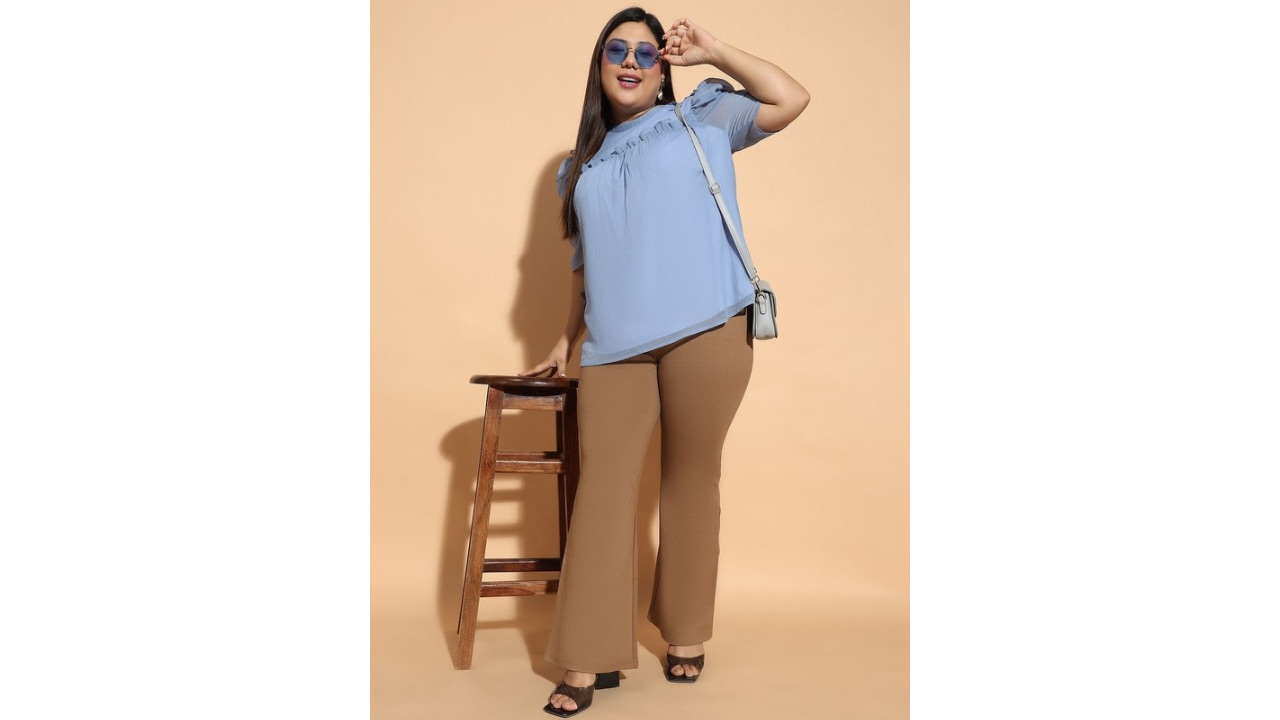 Oxolloxo Puff Sleeve Plus Size Ruffle Detail Top