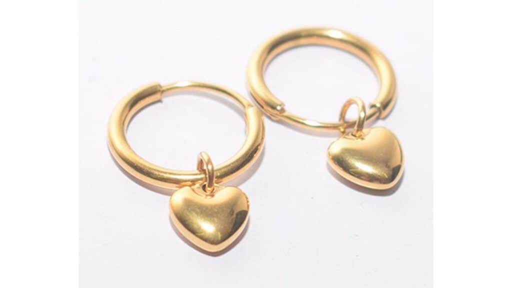 PALMONAS18KT Gold Plated Stainless Steel Heart Shaped Hoop Earrings