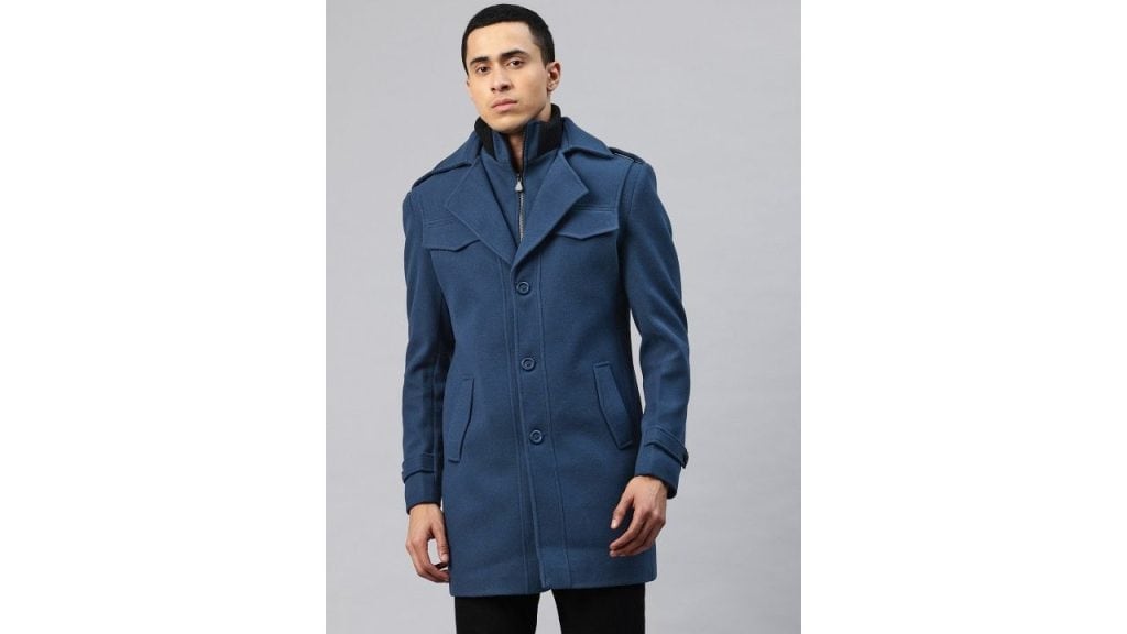 Pierre Carlo Men Double Collar Tweed Trench Coat