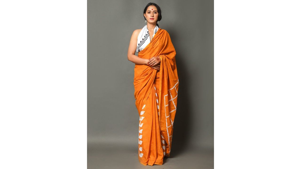 Pinkcity Trade World Floral Printed Pure Cotton Mulmul Bagru Saree