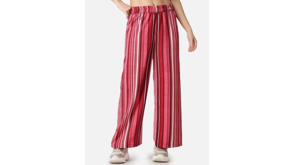 PopwingsWomen Striped Relaxed Loose Fit High-Rise Easy Wash Trousers