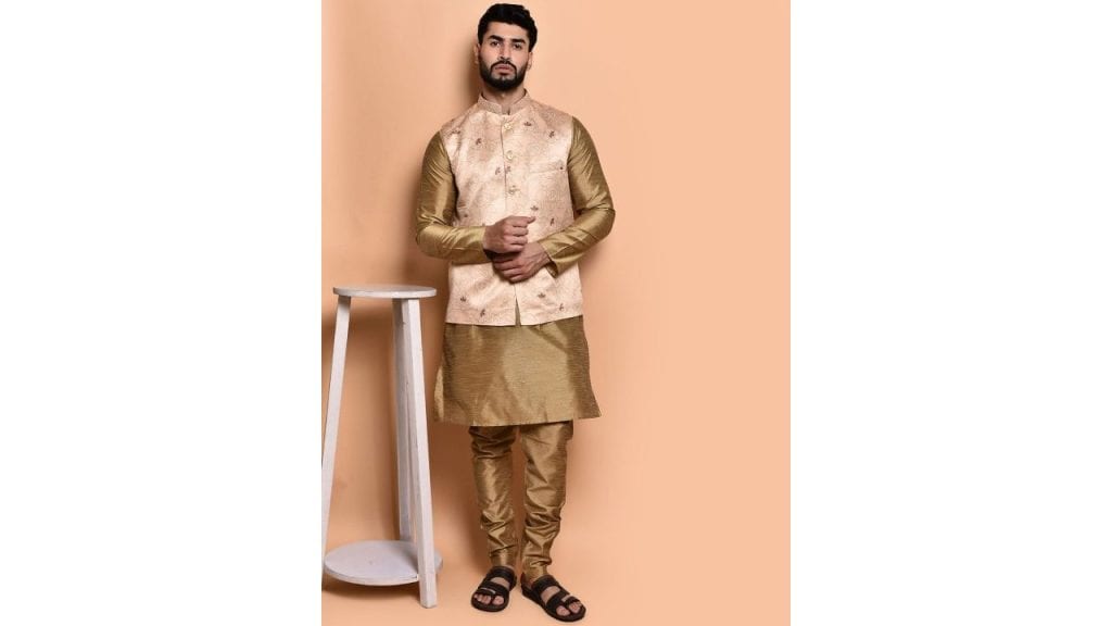 Printindia Silk Kurta with Trousers & Nehru Jacket