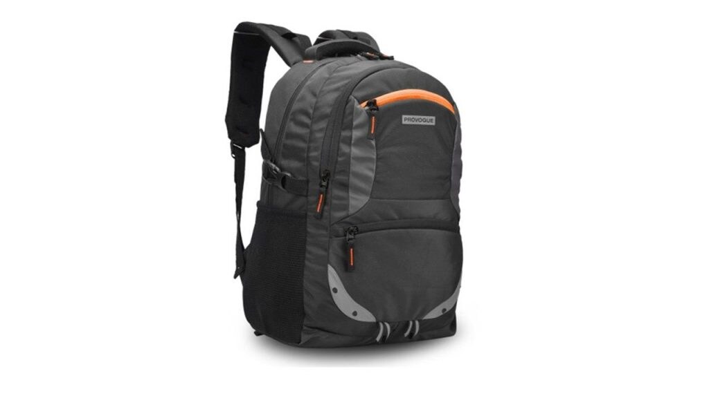 Provogue Unisex Black & Grey Brand Logo Backpack With Reflective Strip