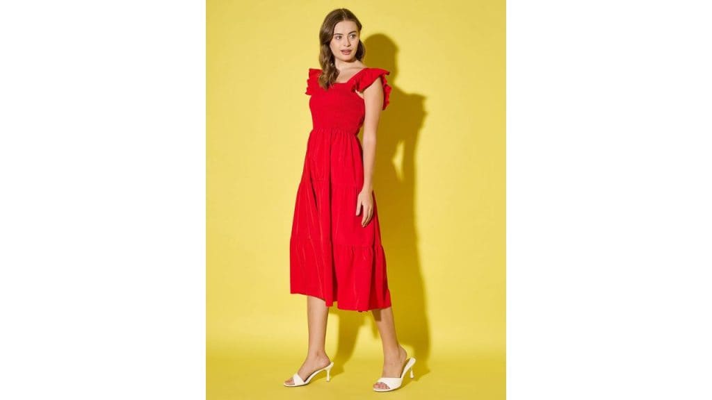 QIOA Women Crepe A-Line Maxi Dress