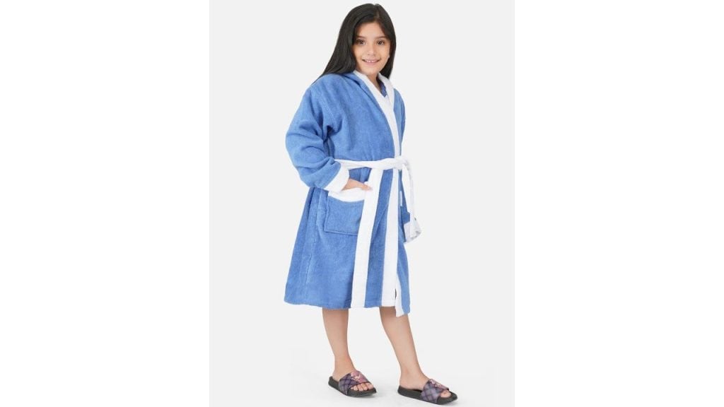 RANGOLI Kids Pure Cotton 400 GSM Blue Bath Robe