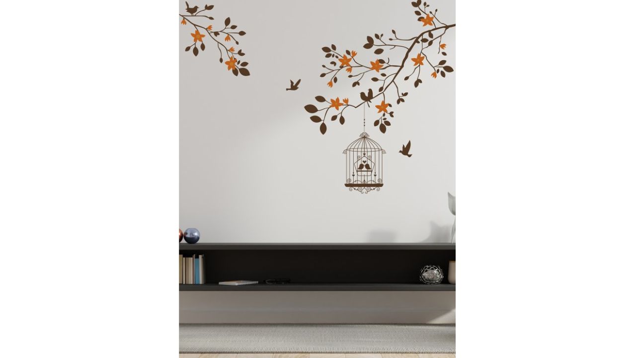 RANGOLI Multicolored 'Autum tree birds ’ PVC Vinyl Wall Sticker