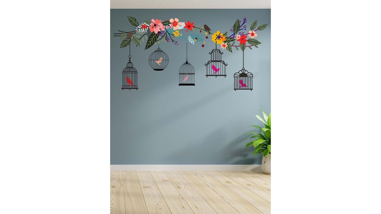 RANGOLI Multicoloured Birds in Cage Wall Sticker