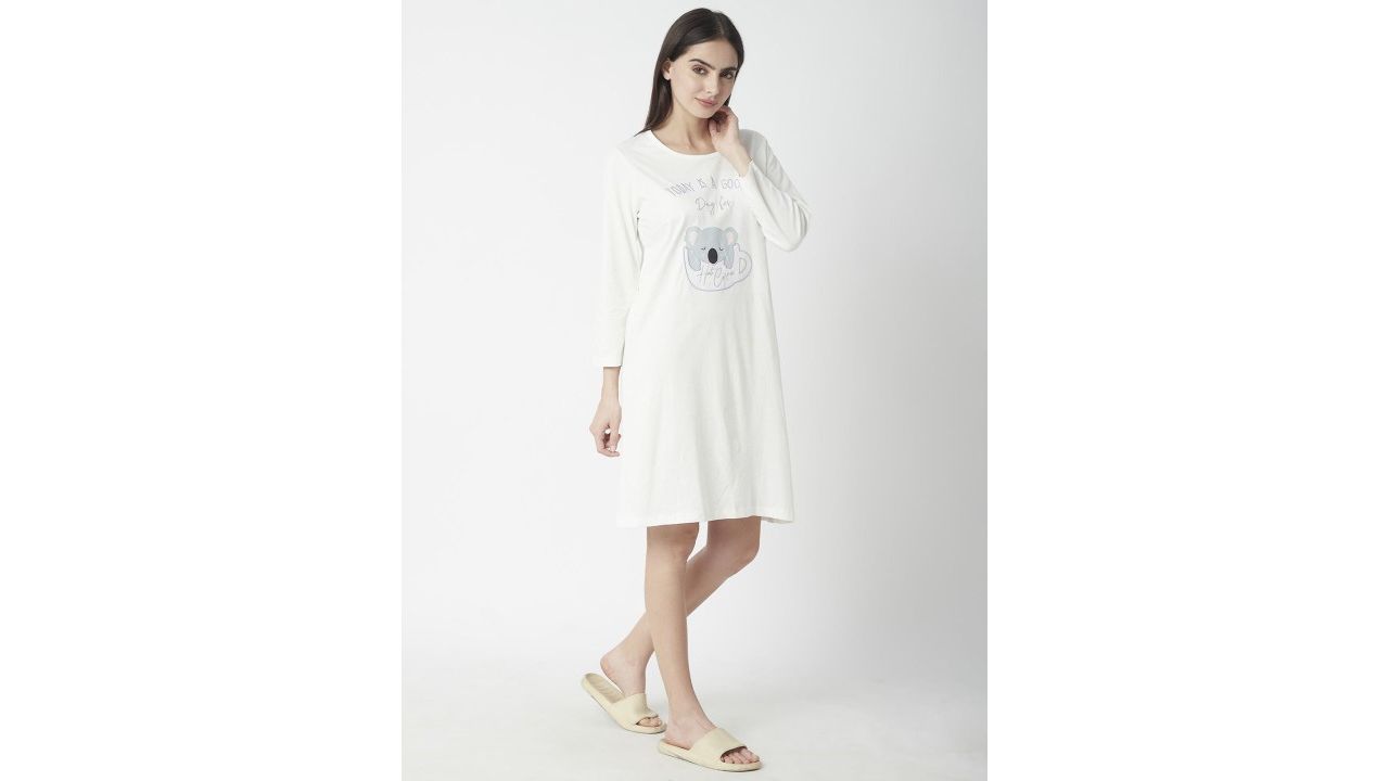 R&B Women Graphic Printed Pure Cotton T-shirt Nightdress