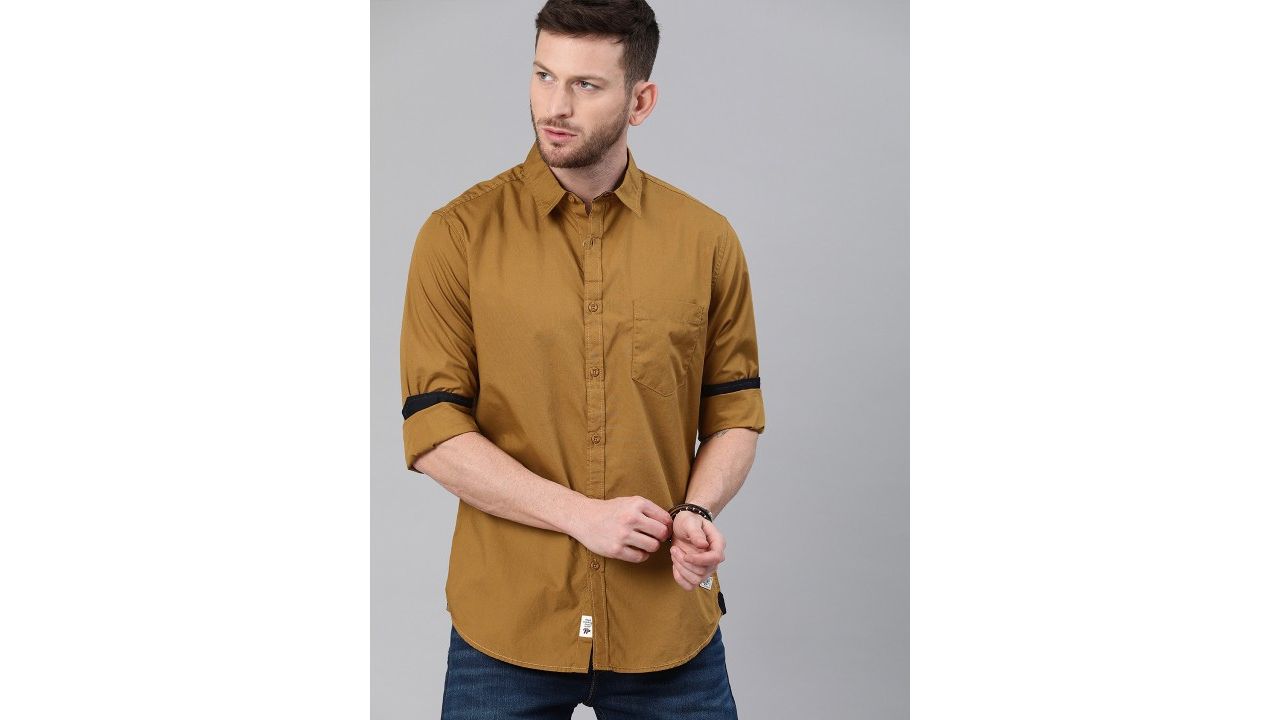 Roadster Men Olive Brown Cotton Casual Shirt