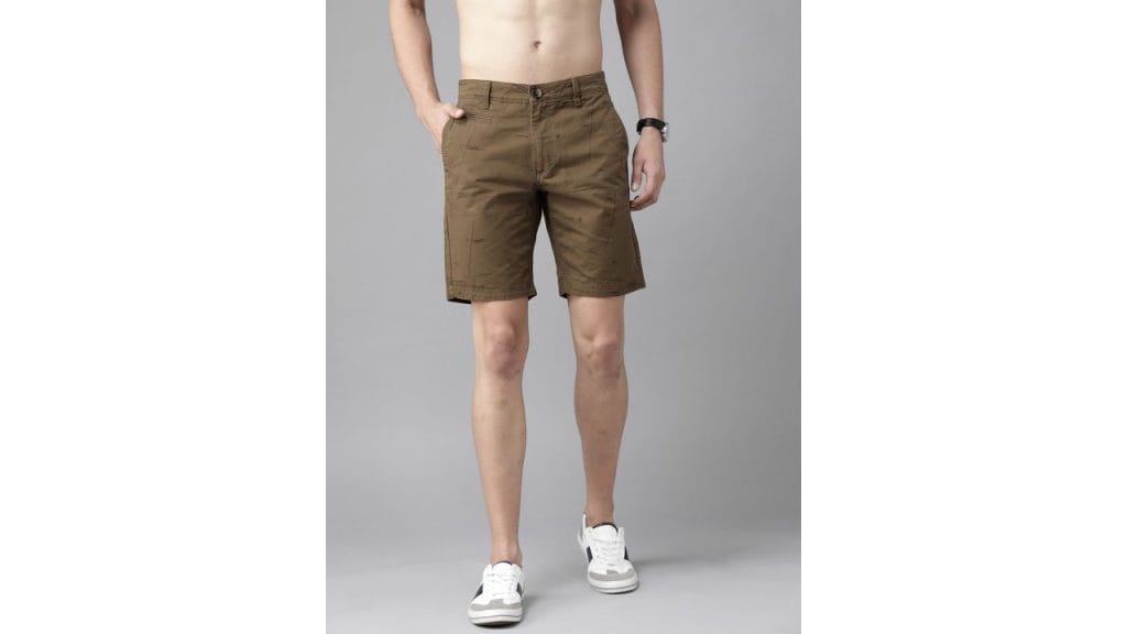 Roadster Men Olive Brown Pure Cotton Printed Regular Shorts