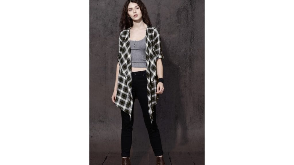 RoadsterBlack & White Checked Front-Open Shrug