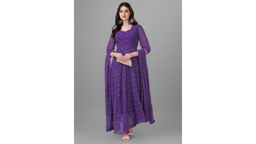 Royal Vibes: PMD Fashion’s Purple & White Georgette Anarkali