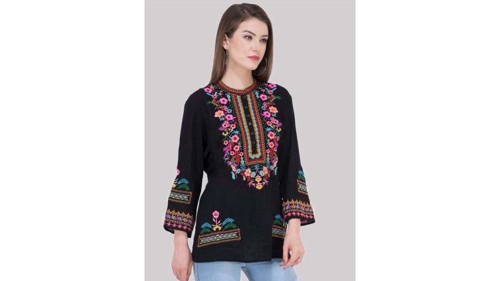 SAAKAA Black Floral Embroidered Top