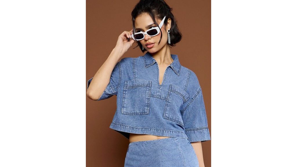 SASSAFRAS Cotton Denim Boxy Crop Top
