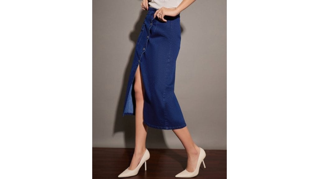 SASSAFRASFront Button A-Line Denim Skirt