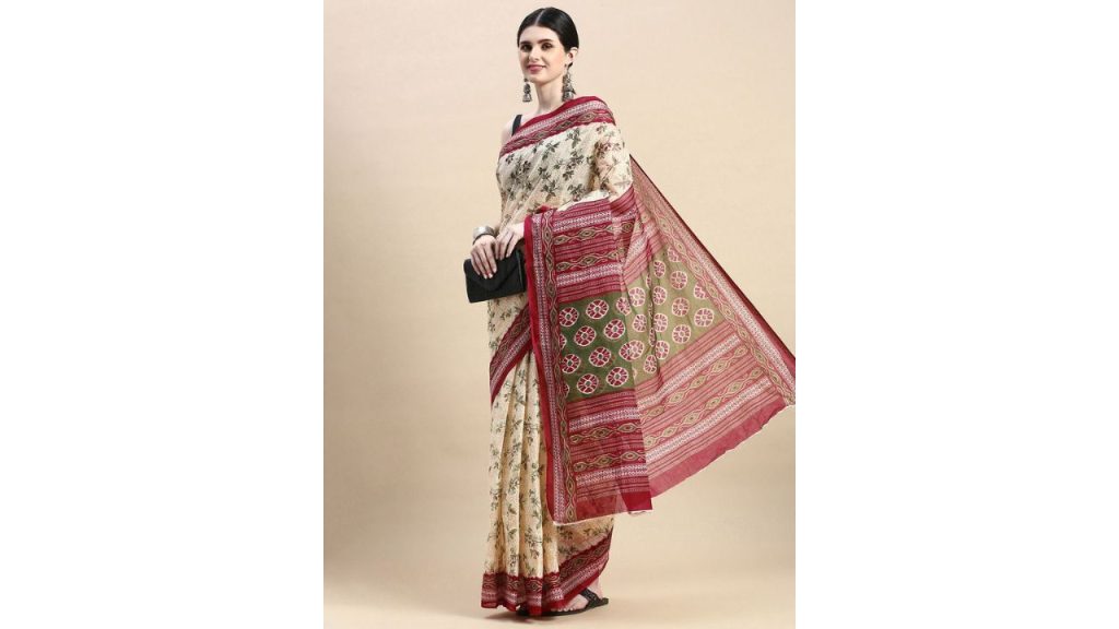 SHANVIKA Floral Pure Cotton Block Print Saree