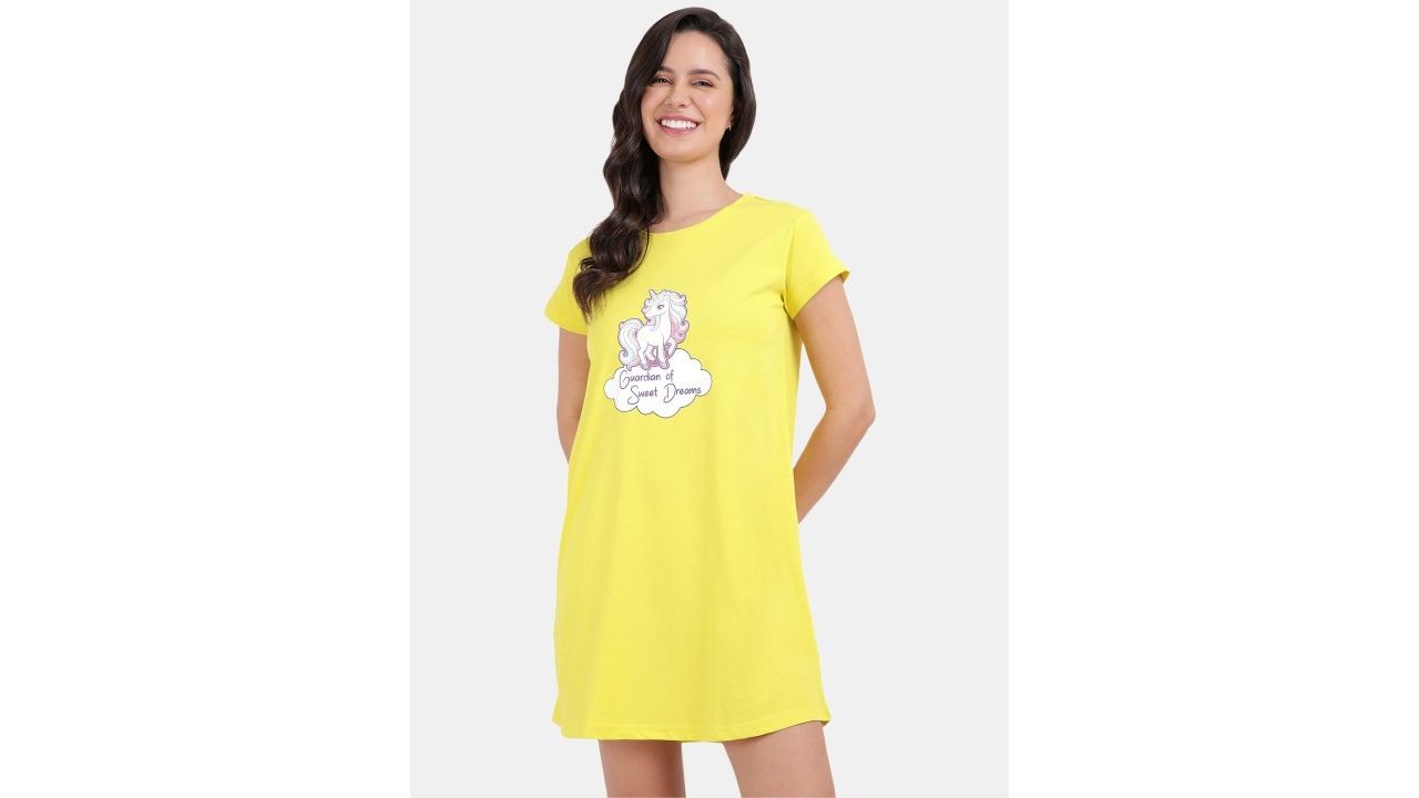 SNAPPY B Women Graphic Printed Cotton T-shirt Nightdress