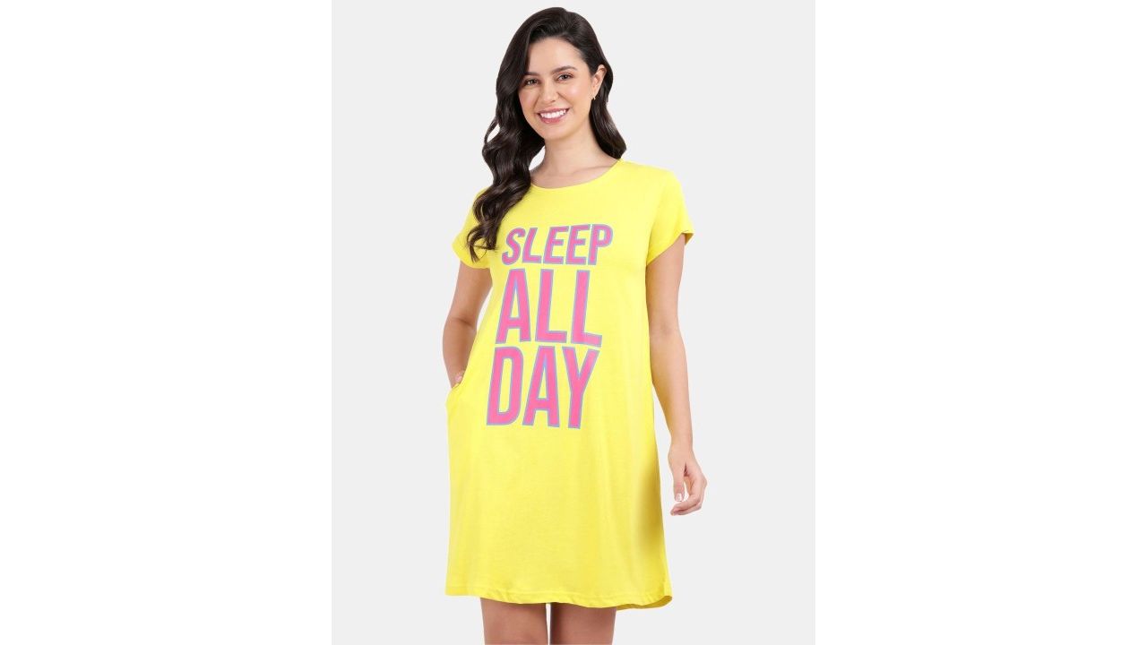 SNAPPY B Women Typography Printed Cotton T-shirt Nightdress