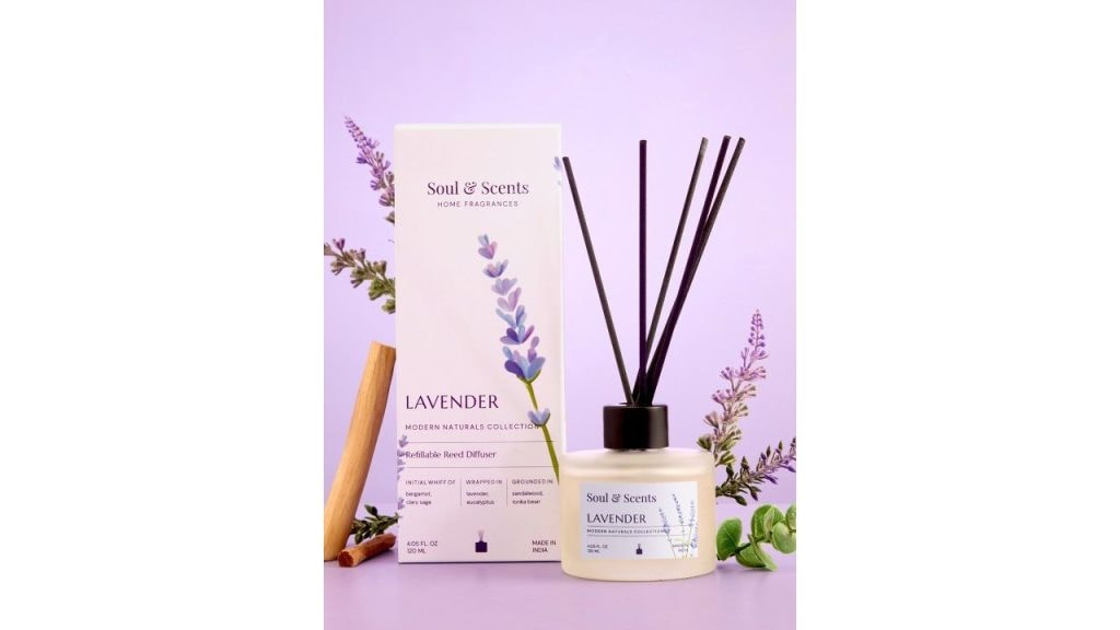 SOUL & SCENTS Lavender Fragrance Reed Diffuser With 6 Pieces Reed Sticks 120 ml
