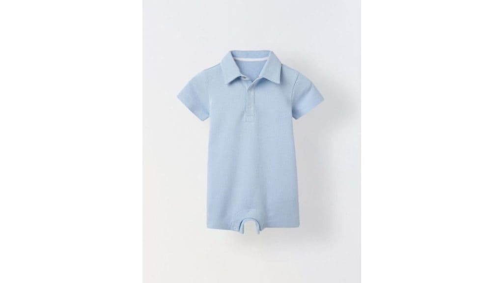 SPUNKIES Infant Blue Cotton Shirt Collar Neck Romper