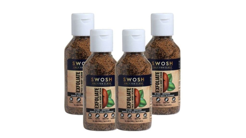 SWOSH Set Of 4 Natural & Organic Exfoliating Coffee Scrub For Body & Face Tan Removal 75 g Each