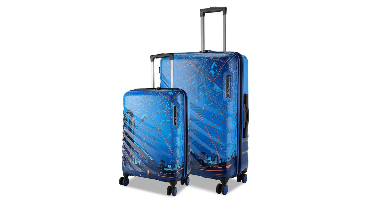 SafariSelect Brooklyn Set of 2 Blue Printed Polycarbonate with TSA Lock Trolley Bag