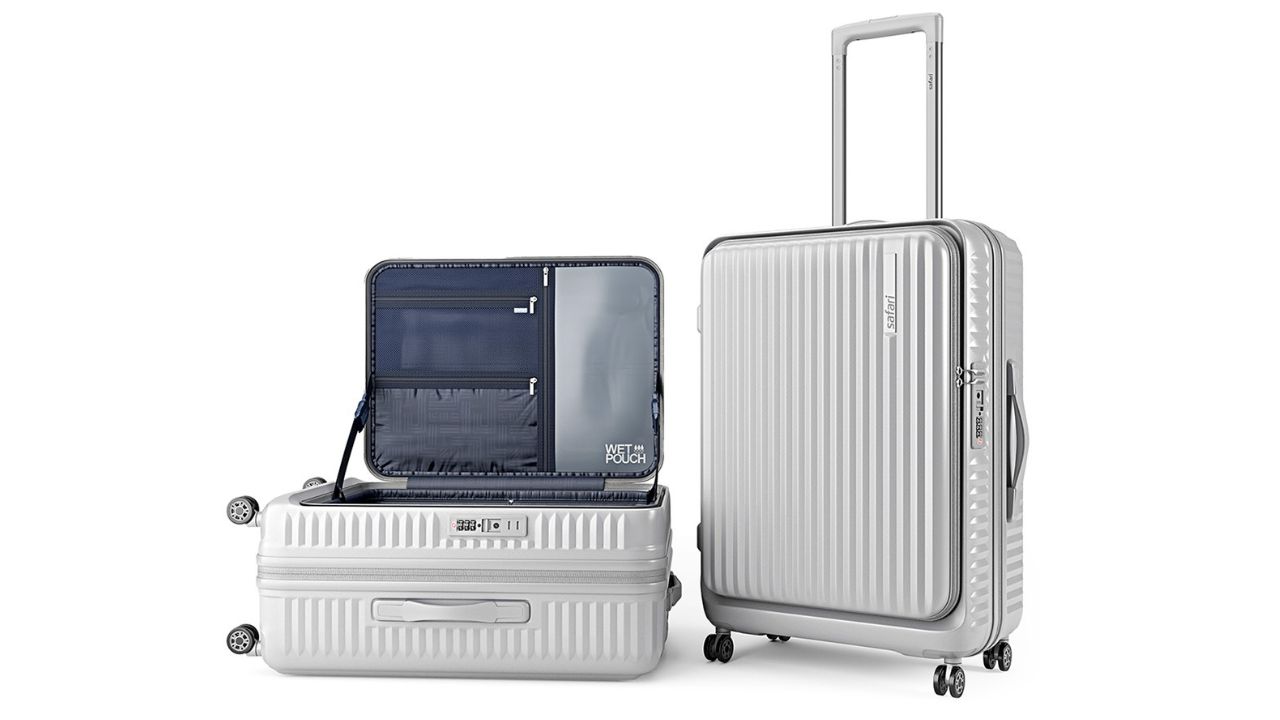 SafariSelect Recoil Silver Expandable with TSA Lock Medium Polycarbonate Trolley Bag