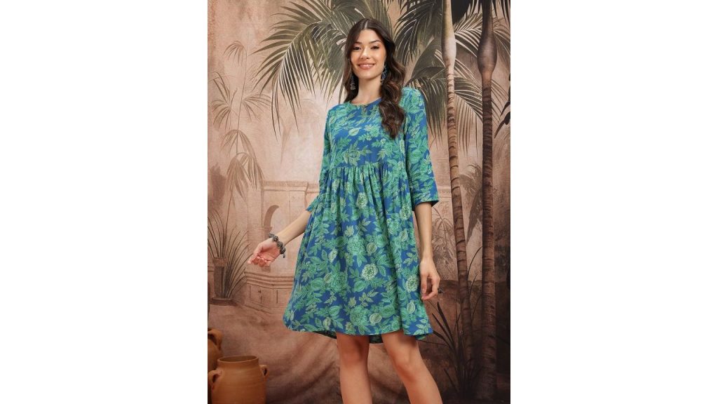 Sangria Floral Print A-Line Ethnic Dress