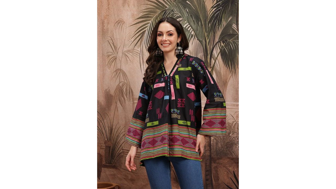 Sangria Tribal Print Cotton A-Line Top