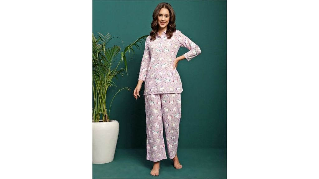 Sangria Unicorn Conversational Printed Pure Cotton Night Suit