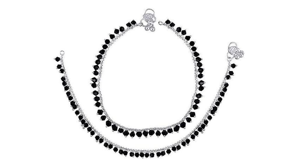 SangriaSet Of 2 Silver-Plated Artificial Beaded Anklets
