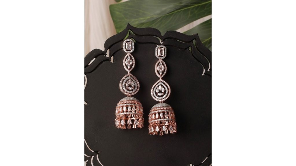 Saraf RS JewelleryWomen White & Rose Gold Contemporary Jhumkas Earrings