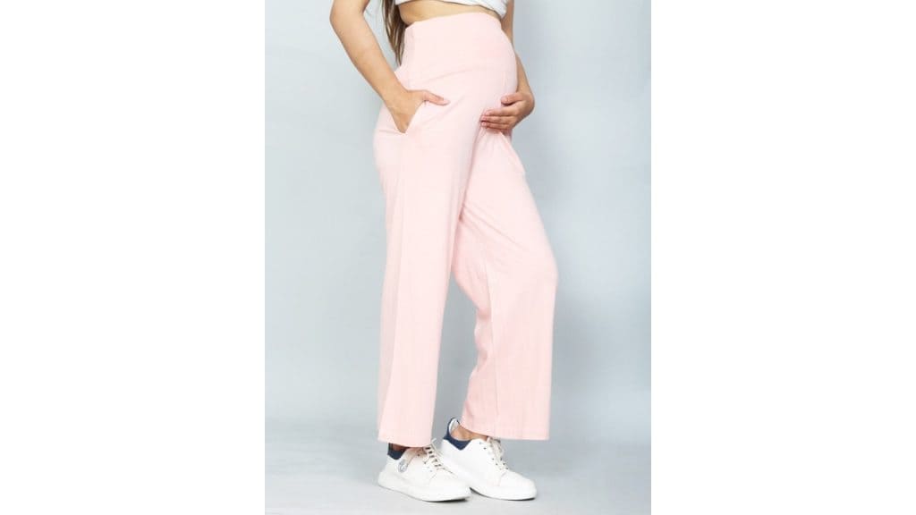 SillyBoom Women Pink Solid Cotton Maternity Palazzo