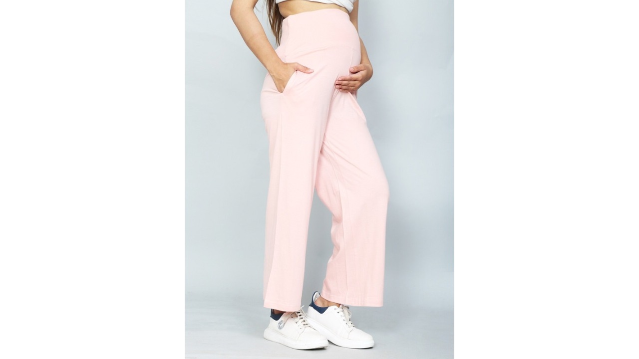 SillyBoom Women Pink Solid Cotton Maternity Palazzo