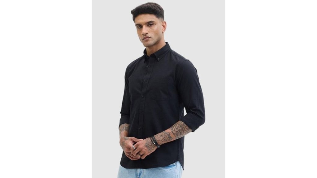 Snitch Men Smart Fit Button-Down Collar Solid Cotton Casual Shirt