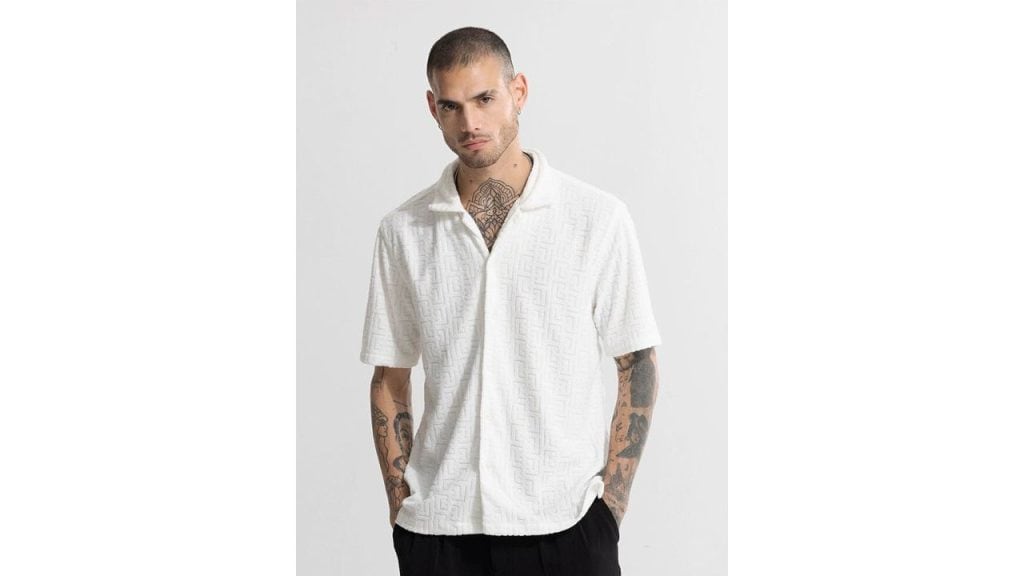 Snitch White Classic Self Designed Casual Shirt