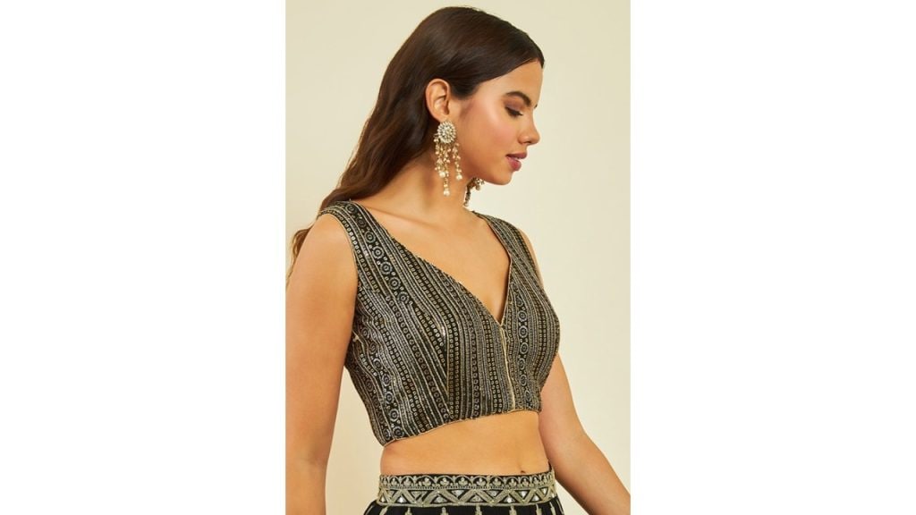 SochEmbellished V-Neck Sleeveless Saree Blouse