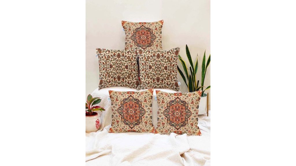 Stitchnest Brown & Beige Floral Cushion Covers (Set of 5)