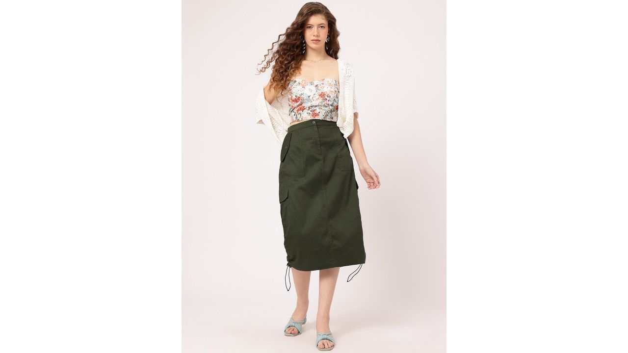 Straight Fit Cotton Skirt with Toggle Detail by DressBerry