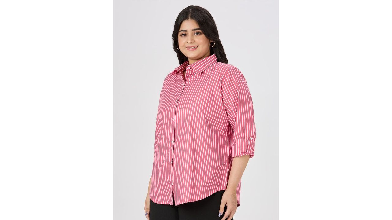 Style Quotient Plus Size Striped Spread Collar Smart Formal Shirt