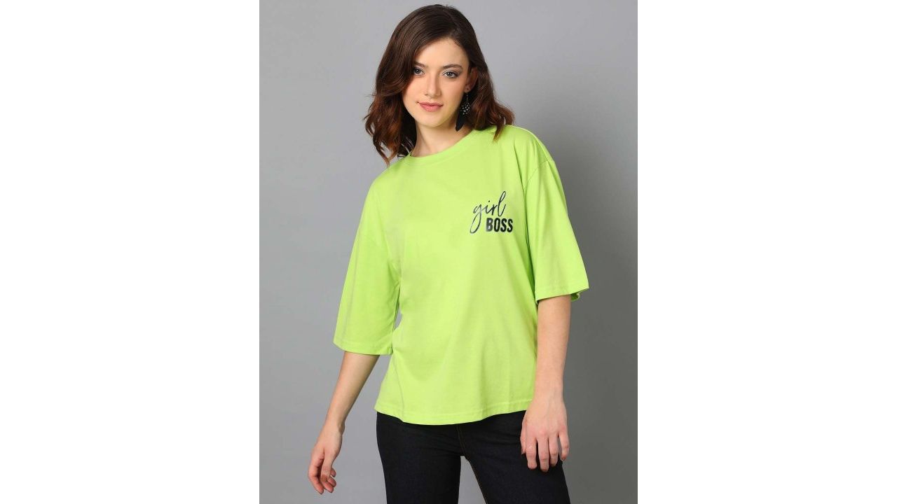 Stylecast X Kotty Women Typography Printed Drop-Shoulder Sleeves Oversized T-shirt