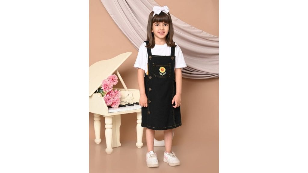Superminis Girls Embroidered Denim Dungaree