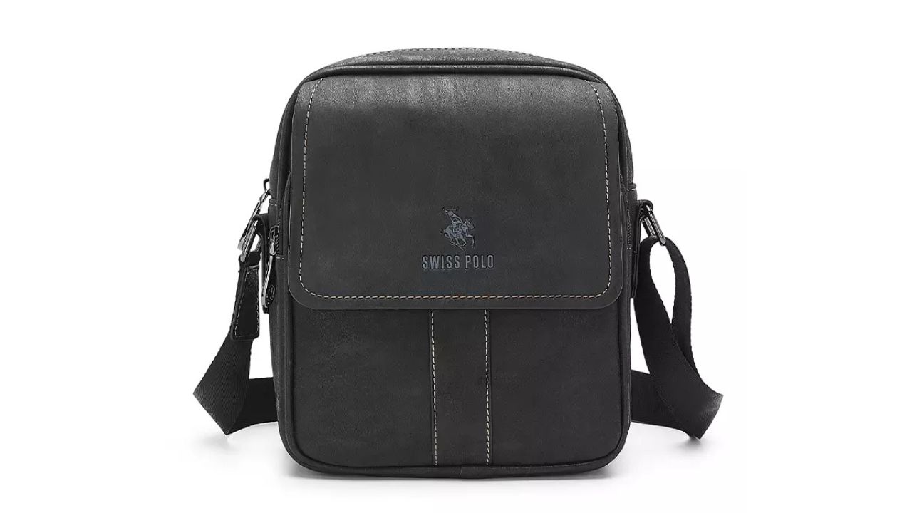 Swiss Polo Men's Sling Bag / Crossbody Bag - Black (Leather)